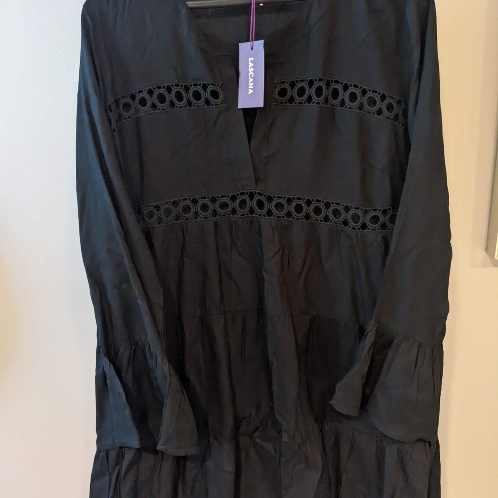 Lascana Black Lace Trim Short Dress